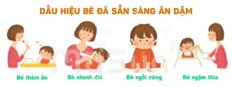 dấu hiệu nhận biết cách tập cho trẻ bé con ăn dặm lần đầu tiên MySun