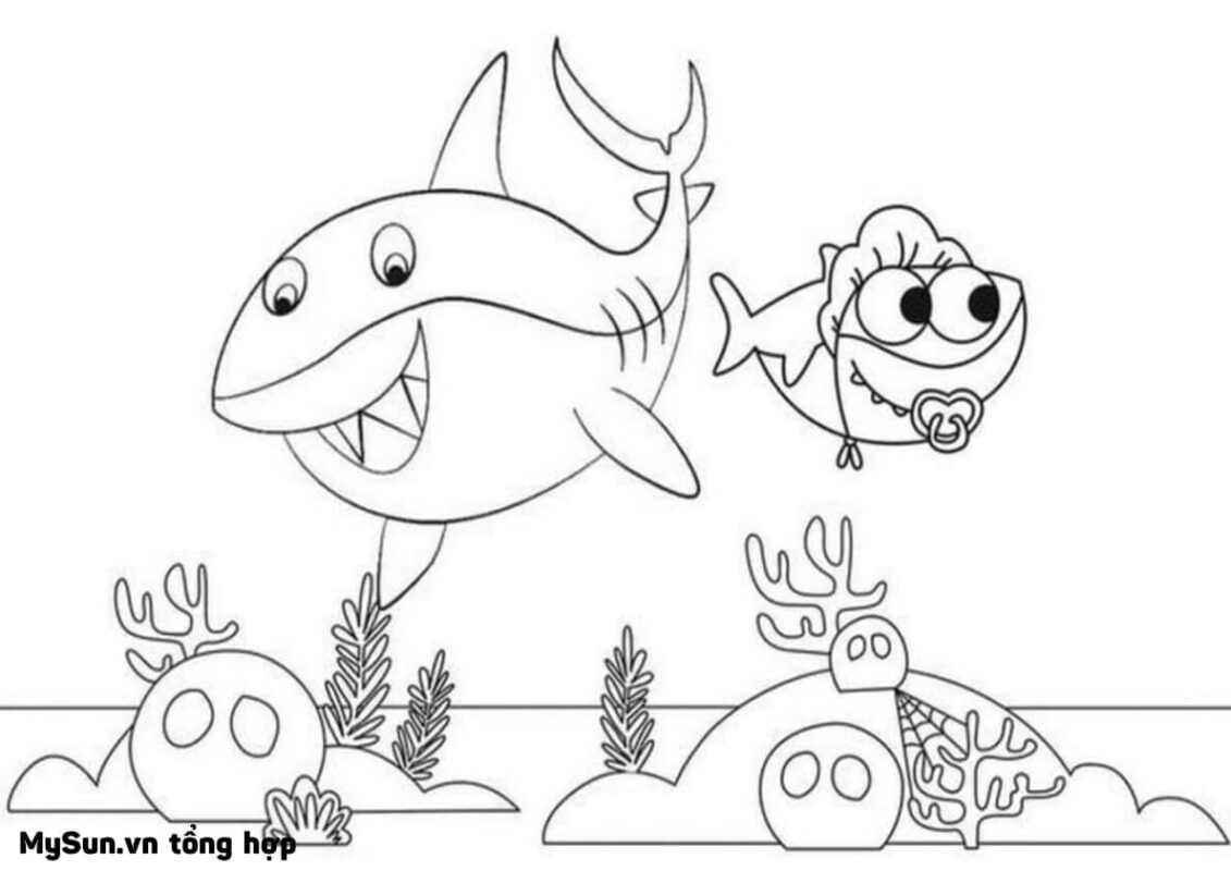Cách Vẽ Hình, Tô Màu Tranh Con Cá Mập Cute Đơn Giản Đẹp Cho Bé