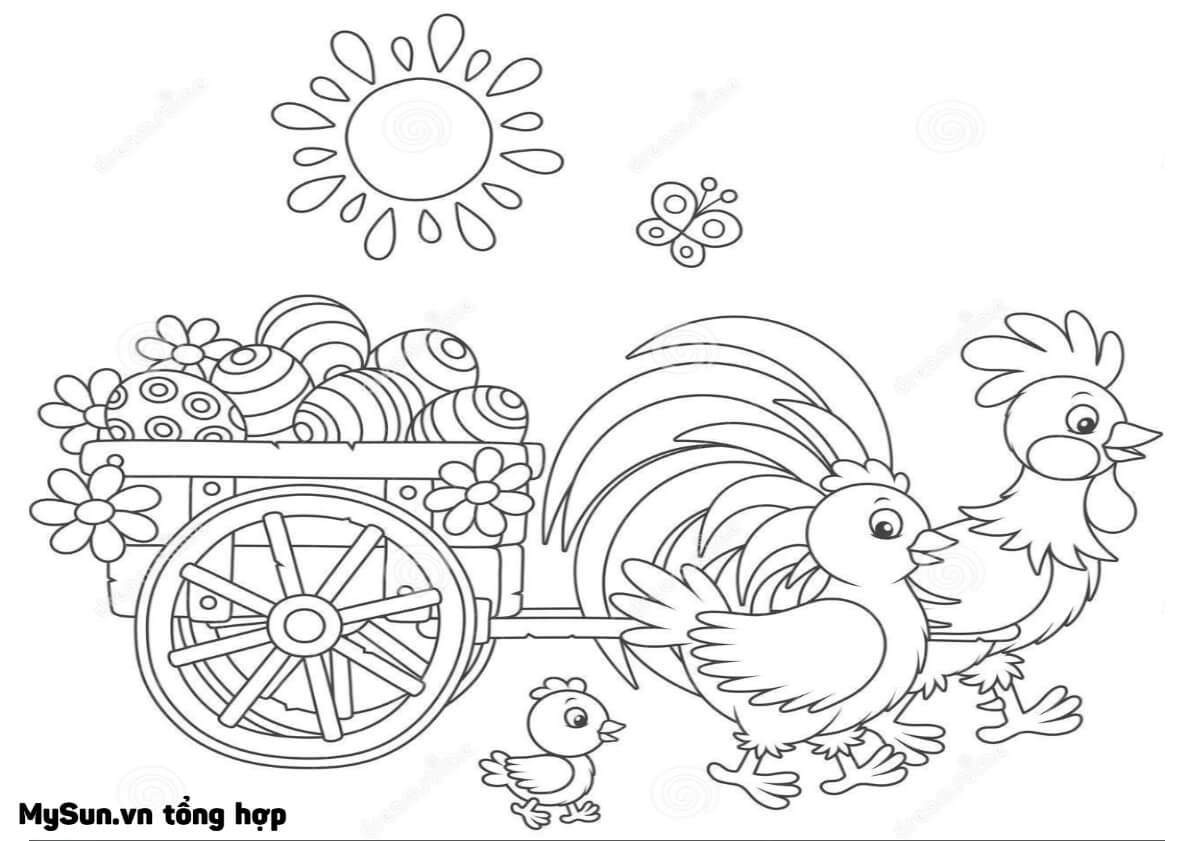 tranh hình họa tô color mái ấm gia đình đàn gà trống rỗng mái