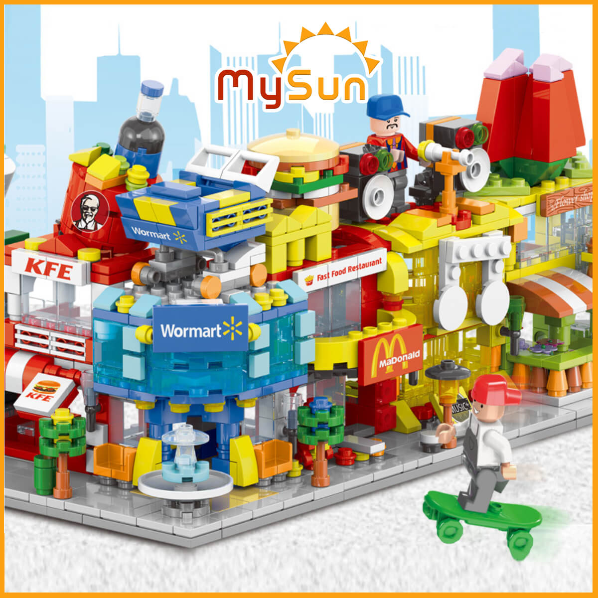 Bộ đồ chơi Lego Thành phố city xếp mô hình nhà hàng, siêu thị sáng tạo