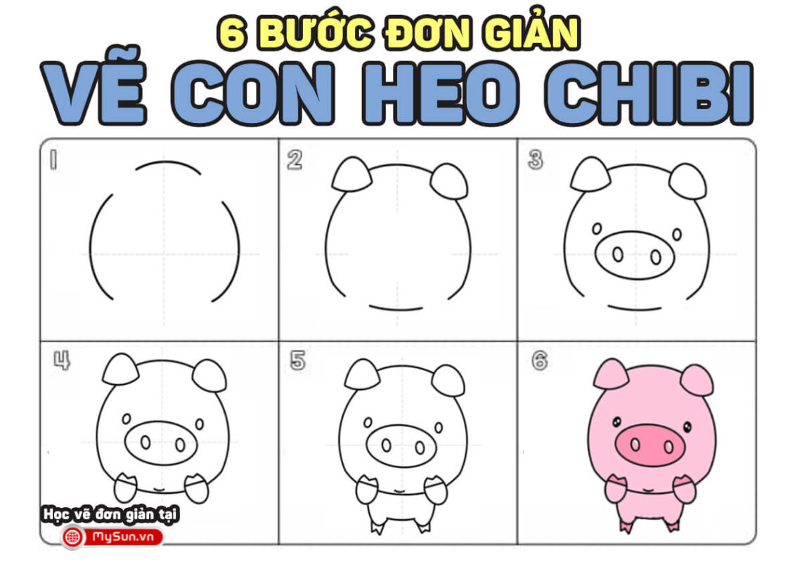 Cách vẽ con heo đơn giản nhất siêu đáng yêu Cách vẽ con lợn