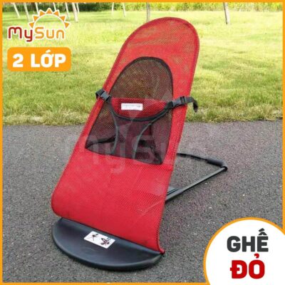 ghế nhún đỏ 2 lớp bập bênh đung đưa ru trẻ sơ sinh nằm ngủ nôi rung giá rẻ cho em bé ngồi chơi