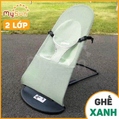 ghế nhún xanh 2 lớp bập bênh đung đưa ru trẻ sơ sinh nằm ngủ nôi rung giá rẻ cho em bé ngồi chơi