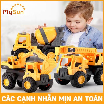 máy xúc đồ chơi xe cần cẩu xe ben chở cát cồng tường xe trộn bê tông mô hình công trình cho trẻ em bé đẹp
