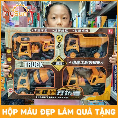 máy xúc đồ chơi xe cần cẩu xe ben chở cát cồng tường xe trộn bê tông mô hình công trình cho trẻ em bé làm quà