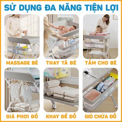 bàn thay tã bỉm đa năng massage tắm sưởi cho trẻ em bé sơ sinh