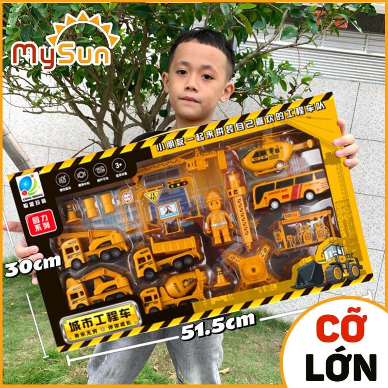 bộ xe đồ chơi mô hình công trình xây dựng cho bé trai
