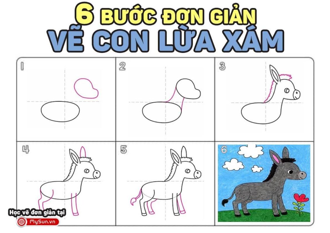 Cách vẽ con lừa cute đơn nhất