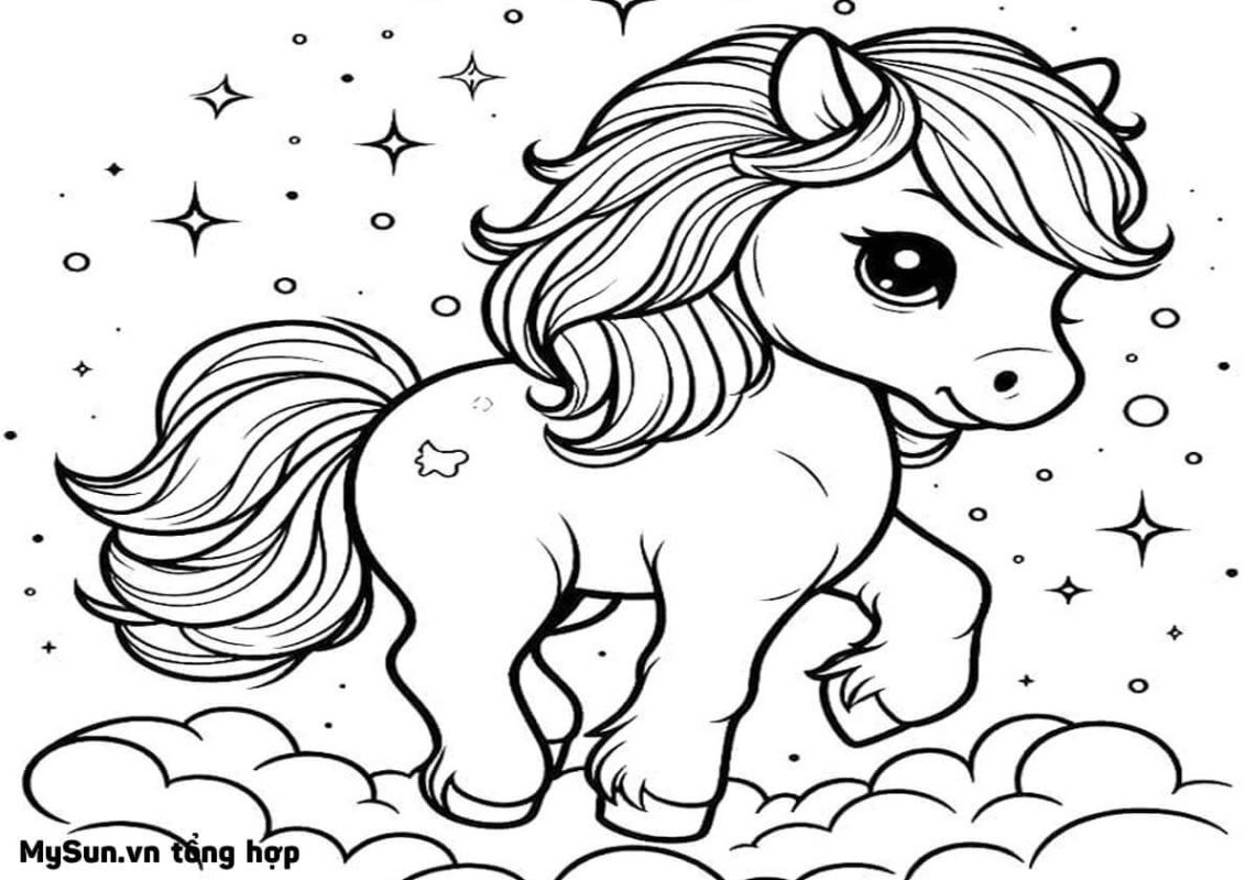 tranh tô màu con ngựa dễ thương dành cho trẻ em mầm non