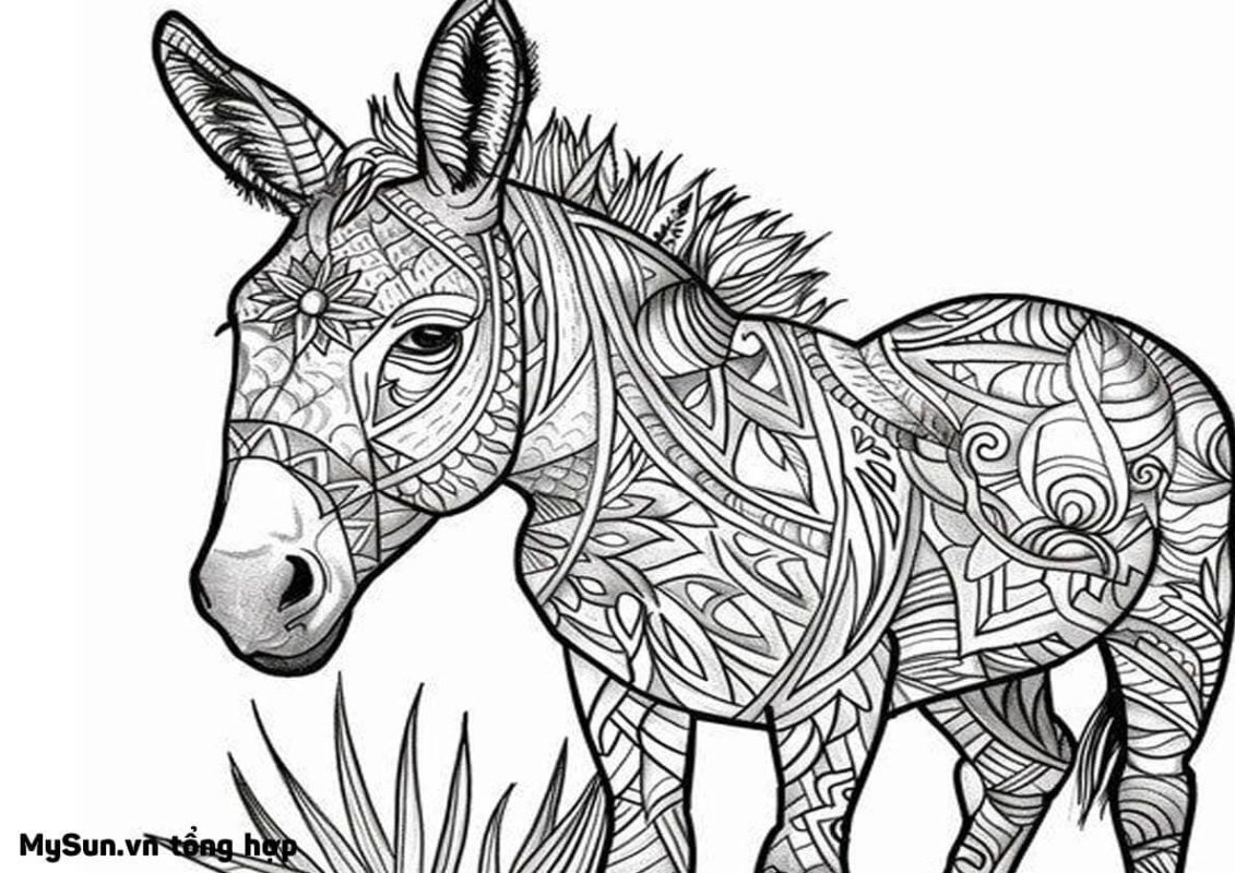 hình tô màu con lừa họa tiết