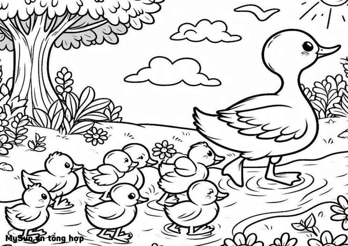 hình tô màu con vịt vàng cute dễ thương