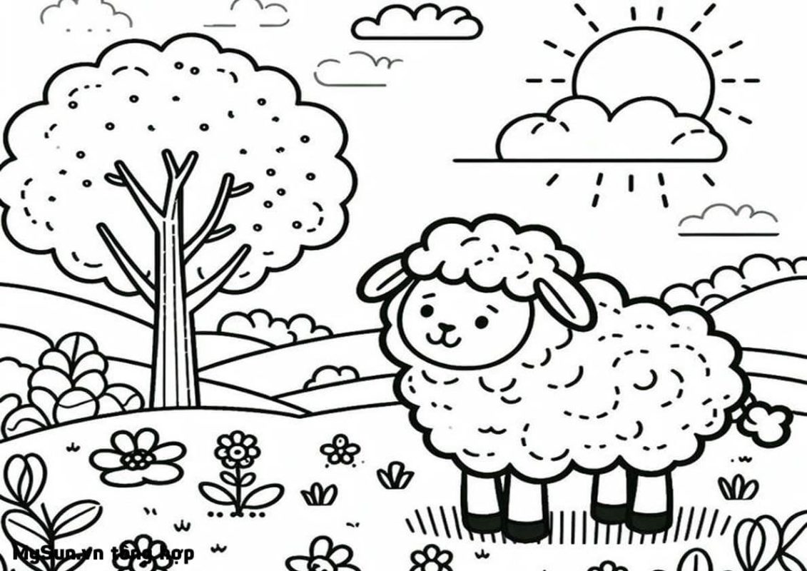 hình vẽ con cừu cute dễ thương