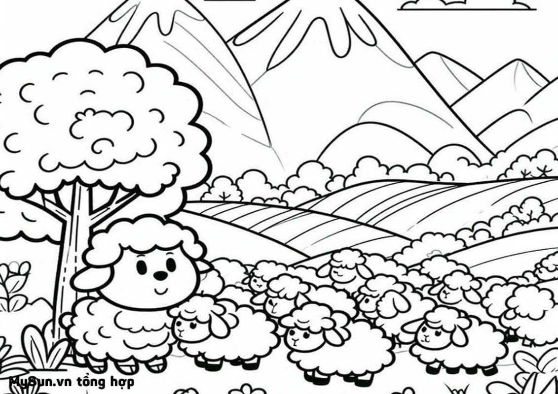 Tranh tô màu con cừu dễ thương