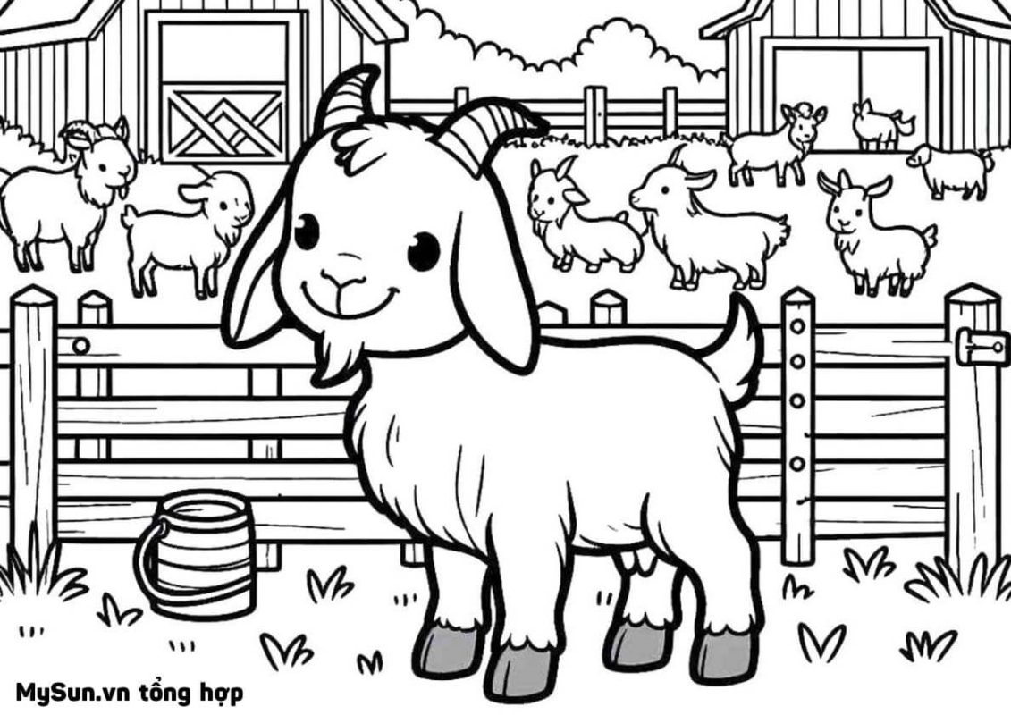 tranh tô màu con dê họa tiết cute