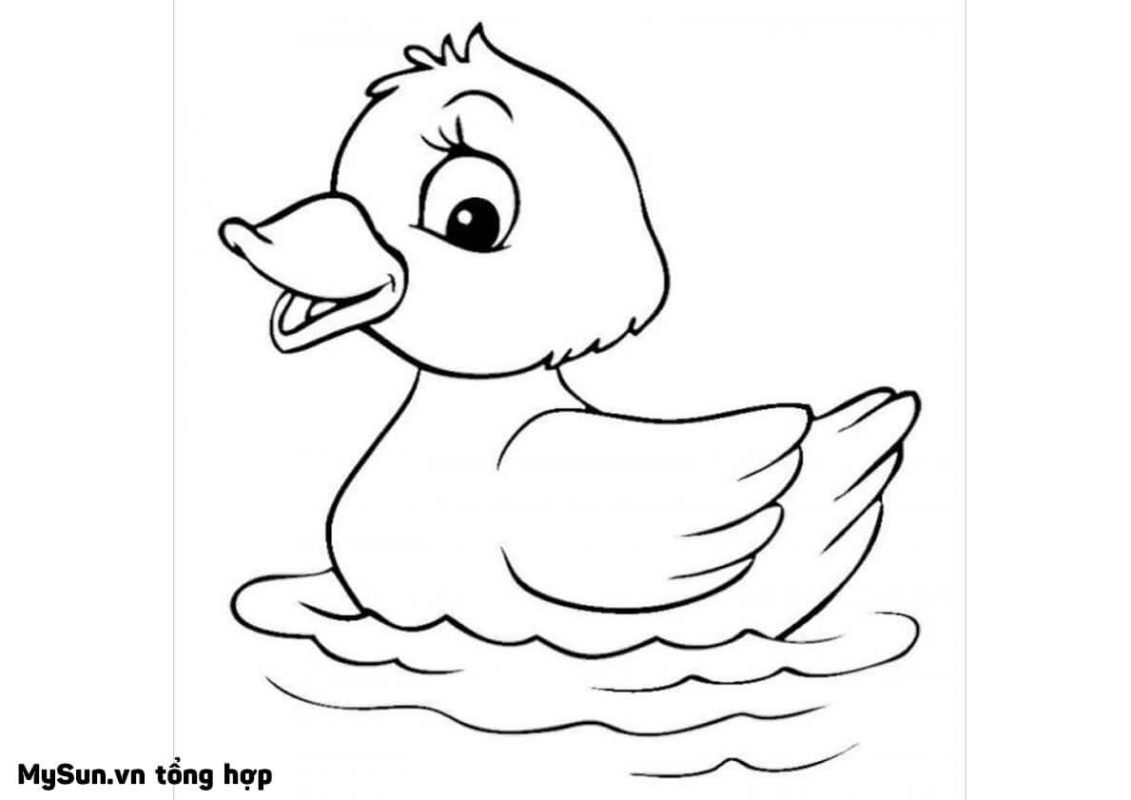 tranh tô màu con vịt vàng đang bơi dễ thương