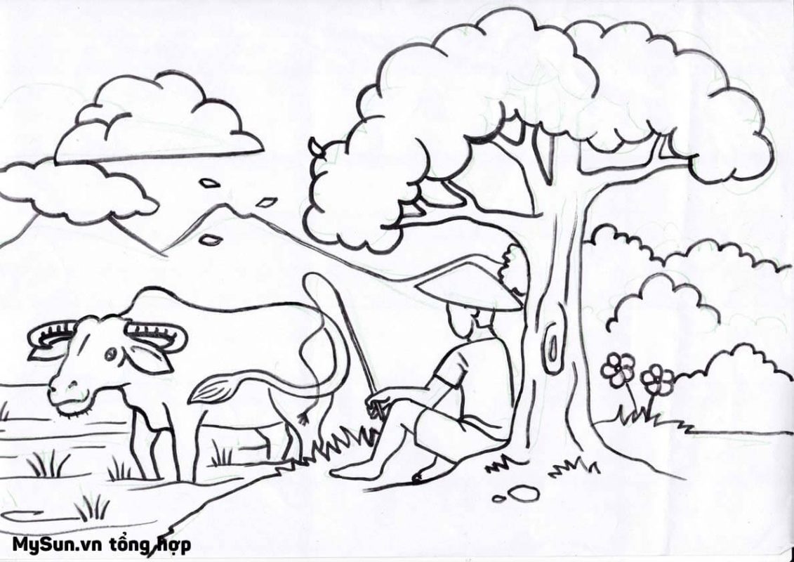 tranh tô màu hình con trâu cute đẹp nhất