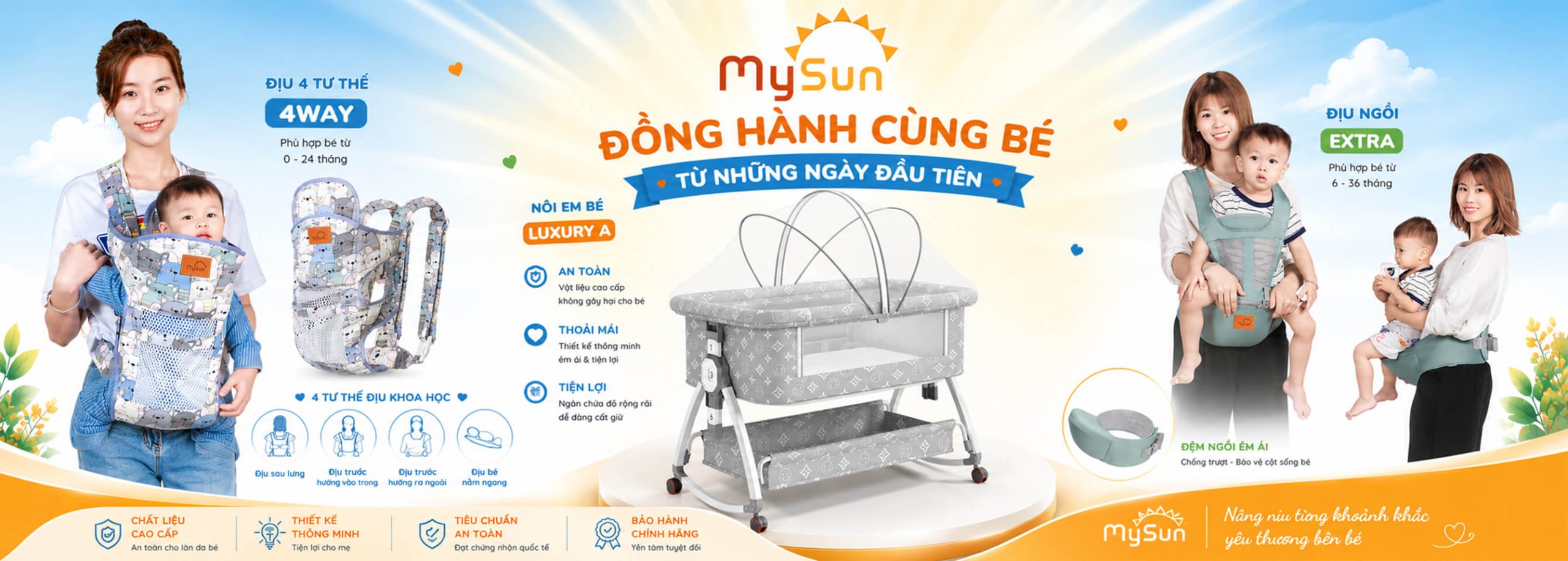 Banner địu điệu nôi cũi cho trẻ em sơ sinh em bé chính hãng MySyun