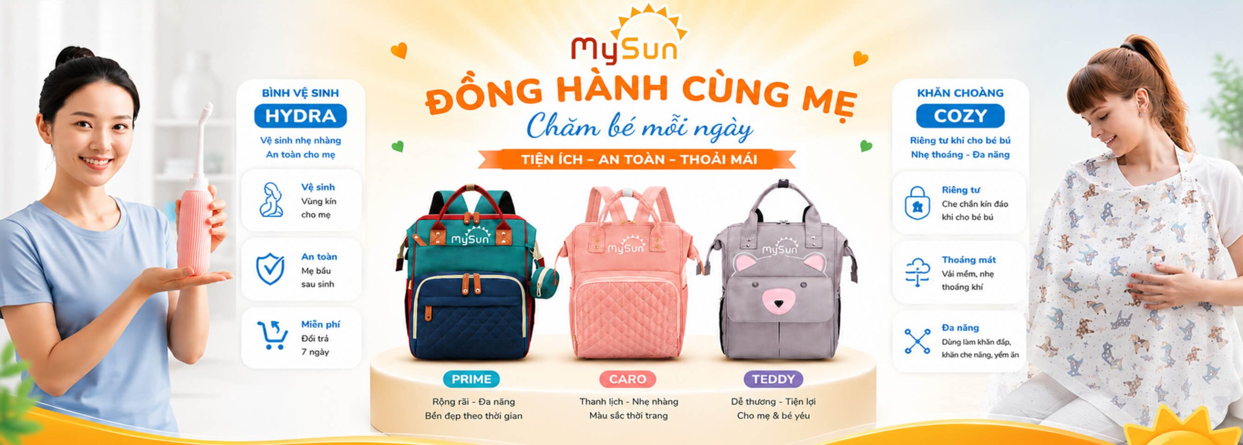Banner balo đồ dùng cho mẹ bỉm sữa bà bầu mang thai MySun