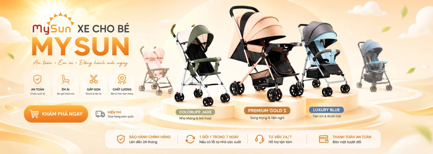 Banner xe nôi đẩy cho trẻ em bé 0-1-2-3-4 tuổi cao cấp chính hãng MySun
