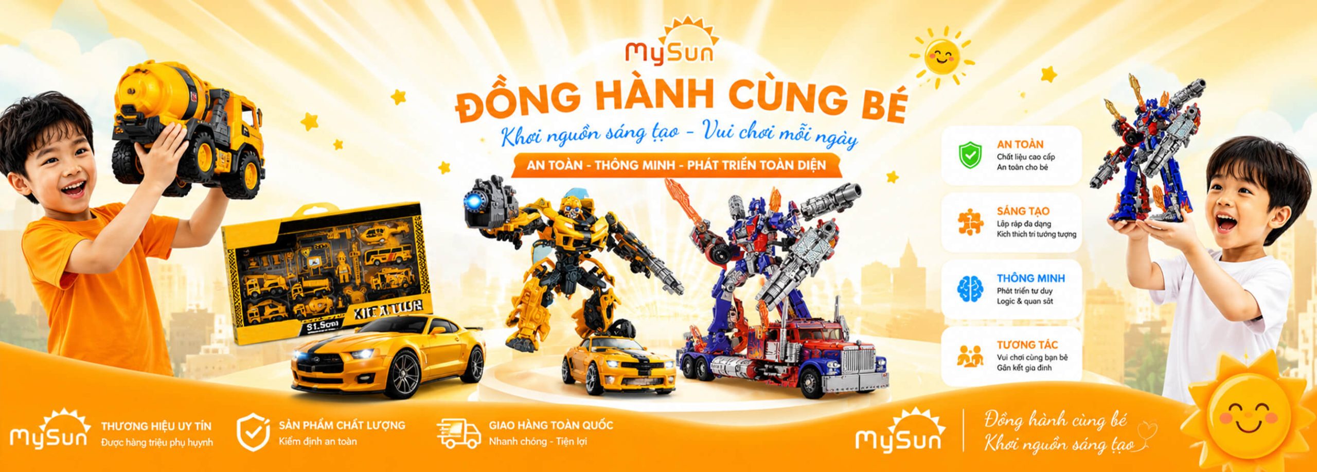 Banner xe ô tô oto robot biến hình người máy đồ chơi trẻ em an toàn cho bé chứng nhận CR MySun