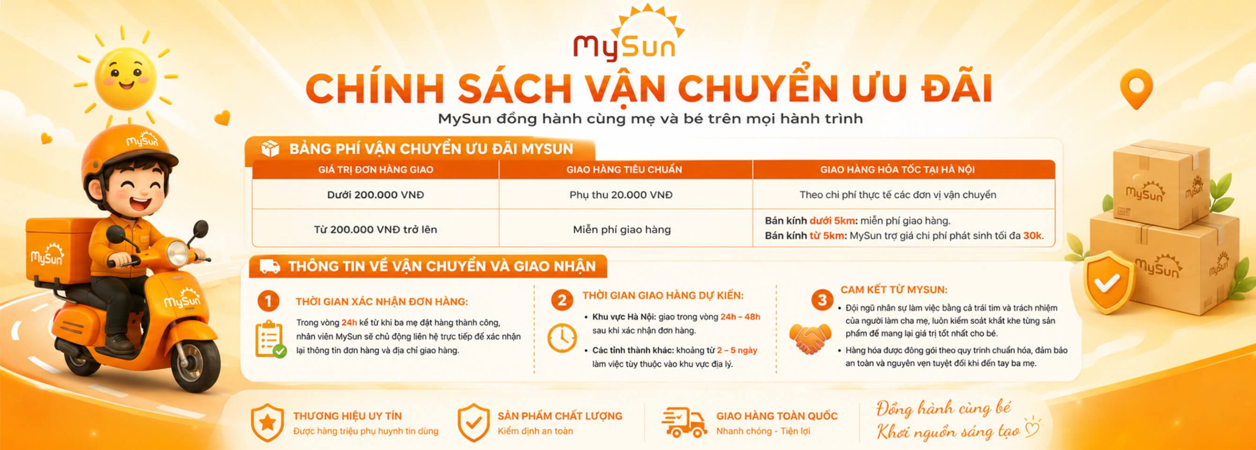 Chính sách vận chuyển freeship tại Hà Nội TPHCM Sài Gòn toàn quốc MySun